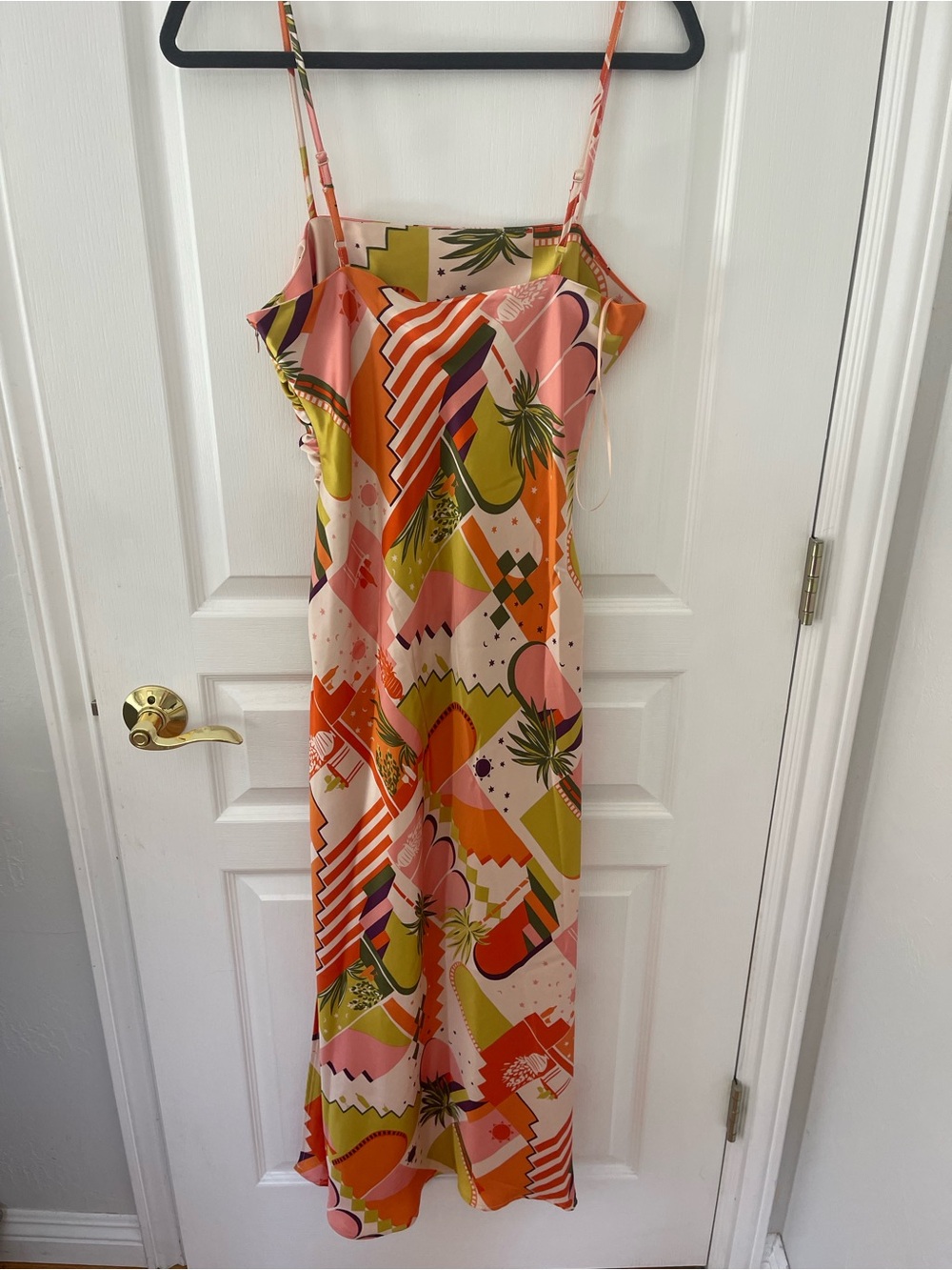 House of Harlow 1960 Pink, Orange & Green Abstract Midi Slip Dress - Picture 2 of 5